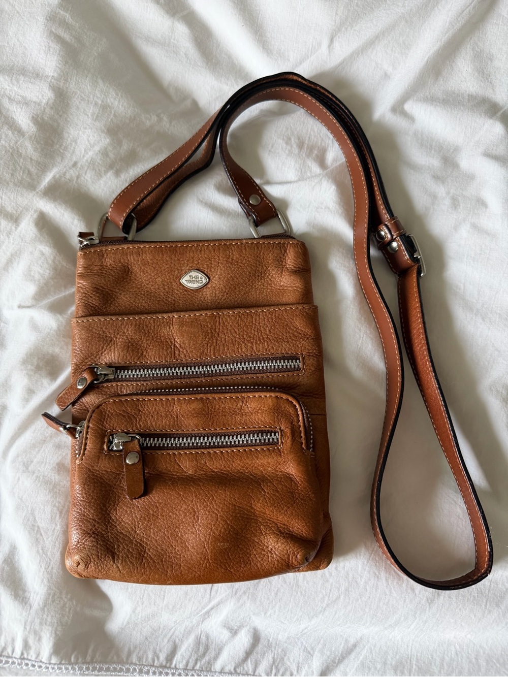 The Trend Cognac Leather Crossbody Organizer